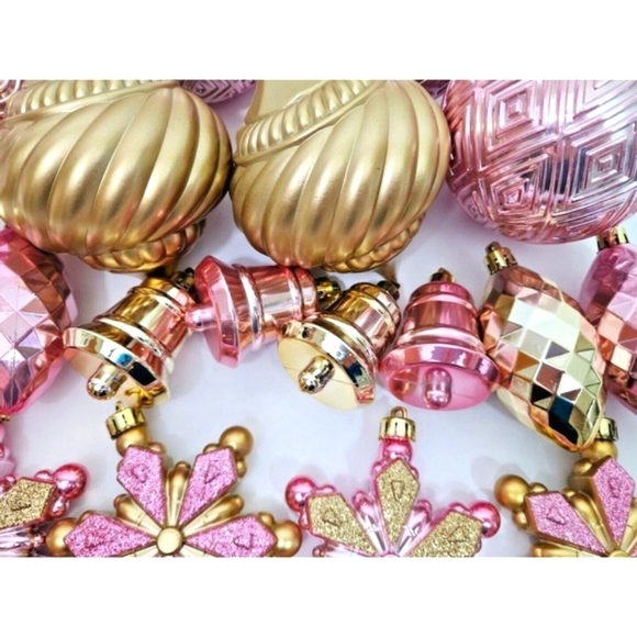 Pink Gold Round Snowflakes Bells Ornaments 18 Pc Christmas‎ Shabby Chic NEW - Picture 6 of 9